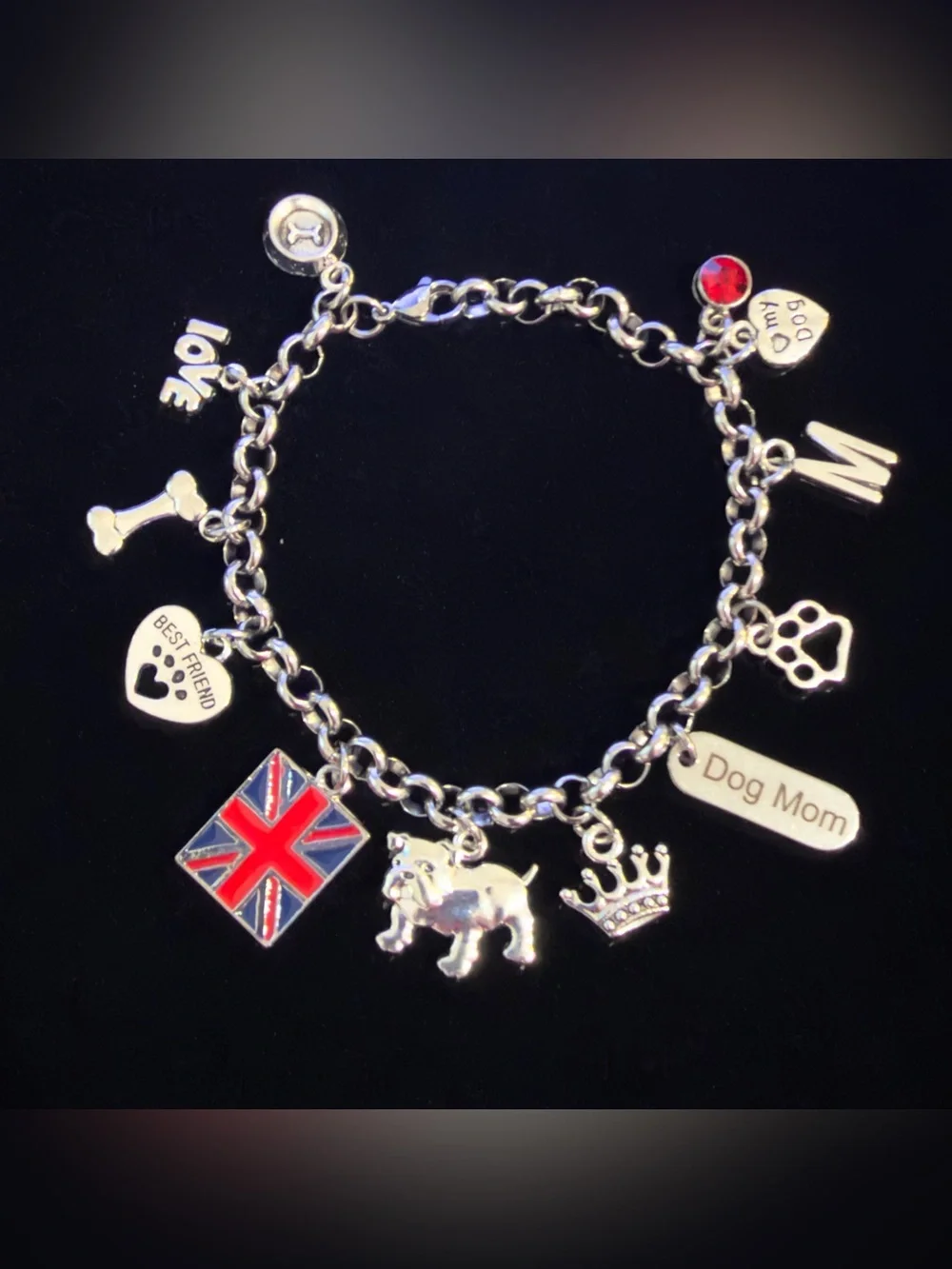 English Bulldog Charm Bracelet Dog Mom Gift British Bulldog Jewelry Personalized